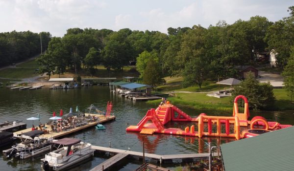 Inflatable water park and swim deck at the Marion-Shawnee National Forest KOA Holiday