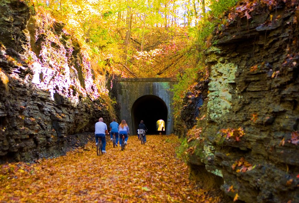 Family biking on the Tunnel Hill Trail in Southern Illinois